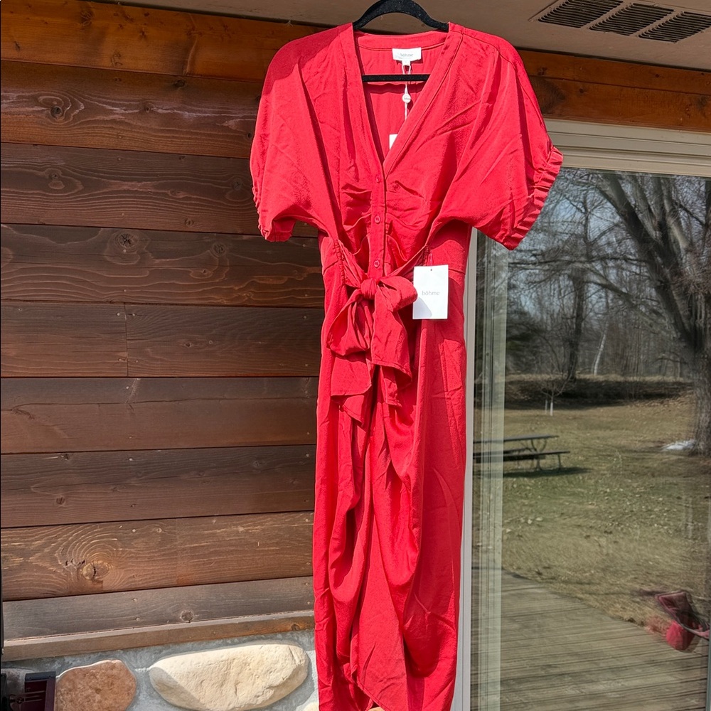 bohme Red Tie-Front Maxi Dress